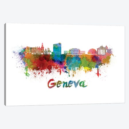 Geneva Skyline In Watercolor Canvas Print #PUR272} by Paul Rommer Canvas Art Print
