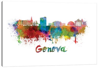 Geneva Skyline In Watercolor Canvas Art Print