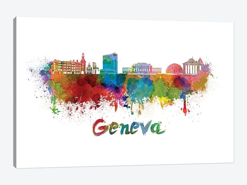 Geneva Skyline In Watercolor by Paul Rommer 1-piece Art Print