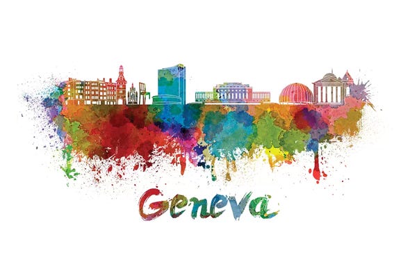 Geneva: Geneva Skyline In Watercolor by Paul Rommer