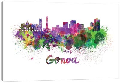 Genoa Skyline In Watercolor Canvas Art Print