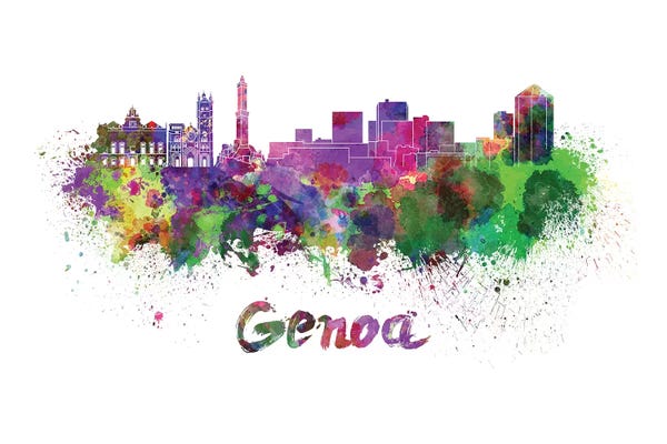 Liguria: Genoa Skyline In Watercolor by Paul Rommer