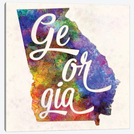 Georgia US State In Watercolor Text Cut Out Canvas Print #PUR275} by Paul Rommer Canvas Art