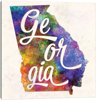 Georgia US State In Watercolor Text Cut Out Canvas Art Print - Georgia Art