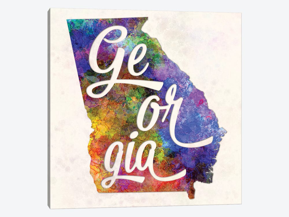 Georgia US State In Watercolor Text Cut Out by Paul Rommer 1-piece Canvas Art