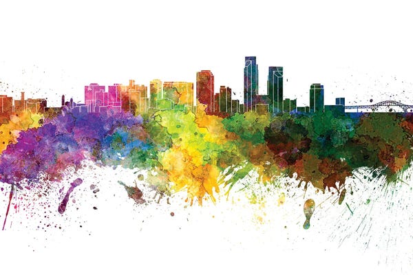 Paul Rommer: Corpus Christi Skyline In Watercolor V-II by Paul Rommer