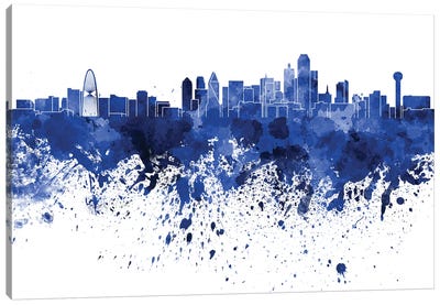 Dallas Skyline In Blue Canvas Art Print