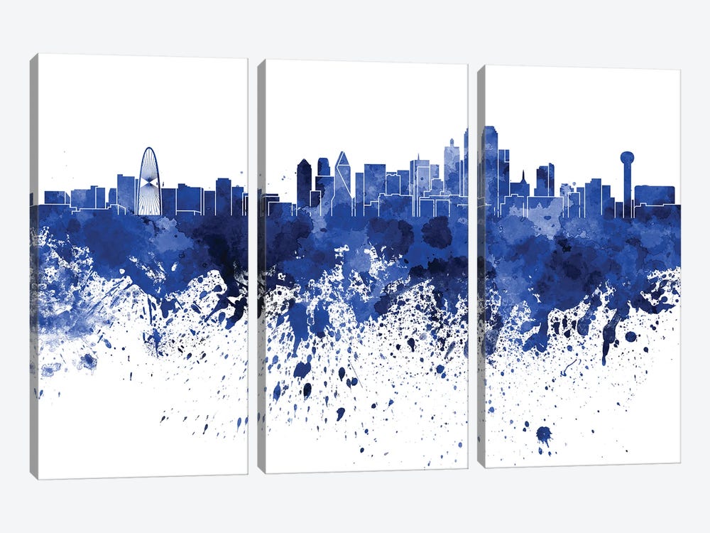 Dallas Skyline In Blue by Paul Rommer 3-piece Art Print