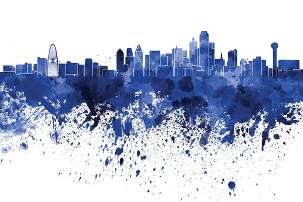 Paul Rommer: Dallas Skyline In Blue by Paul Rommer