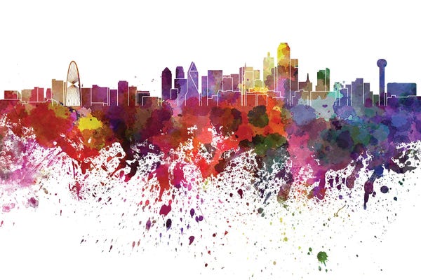 Paul Rommer: Dallas Skyline In Watercolor V-II by Paul Rommer
