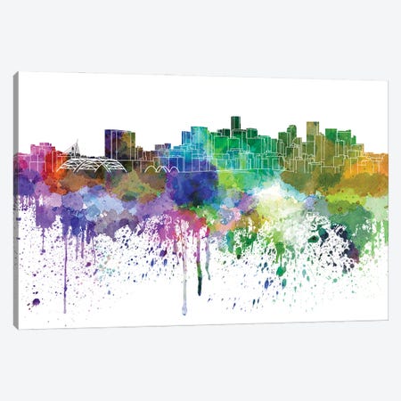 Denver Skyline In Watercolor V-II Canvas Print #PUR2788} by Paul Rommer Canvas Print