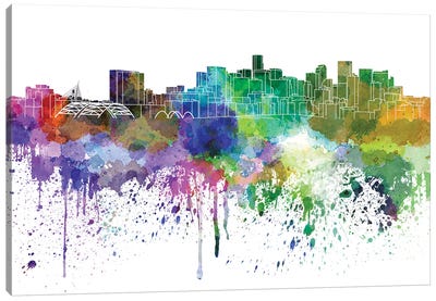 Denver Skyline In Watercolor V-II Canvas Art Print - Denver Art