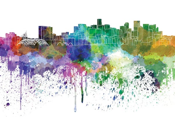 Paul Rommer: Denver Skyline In Watercolor V-II by Paul Rommer