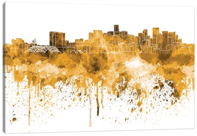 Denver Skyline In Yellow Canvas Art Print - Denver Art