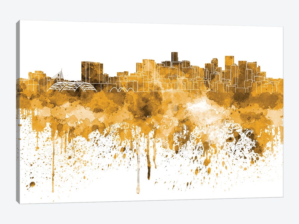 Denver Skyline In Yellow by Paul Rommer 1-piece Canvas Art