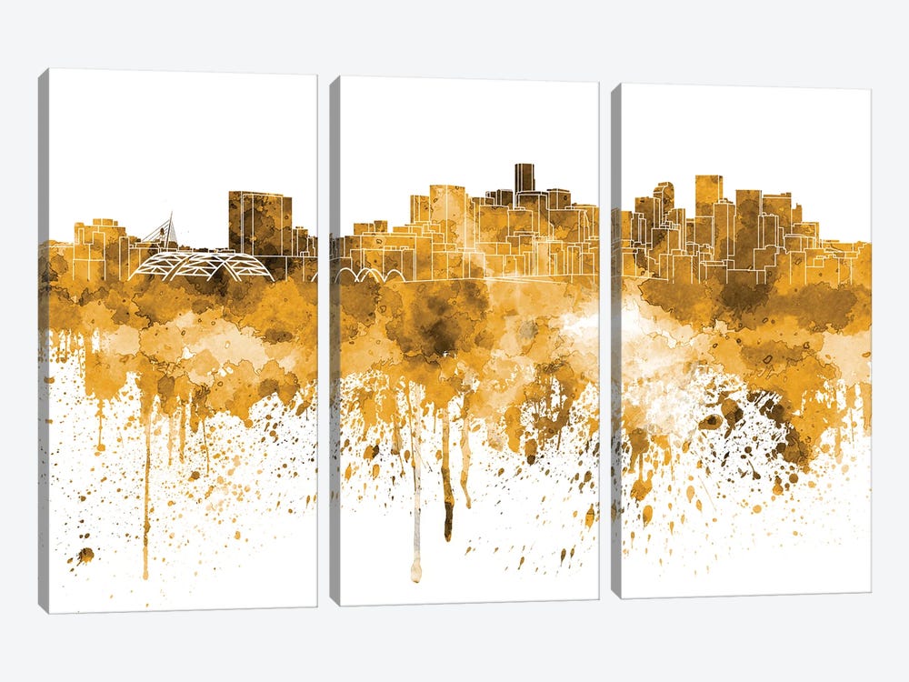 Denver Skyline In Yellow by Paul Rommer 3-piece Canvas Art