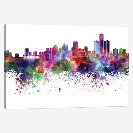 Detroit Skyline In Watercolor V-II Canvas Print #PUR2791} by Paul Rommer Canvas Art
