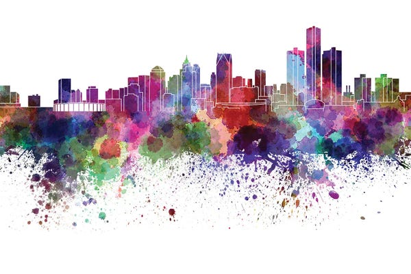 Michigan: Detroit Skyline In Watercolor V-II by Paul Rommer