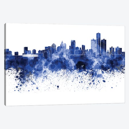Detroit Skyline In Blue Canvas Print #PUR2792} by Paul Rommer Canvas Artwork