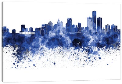 Detroit Skyline In Blue Canvas Art Print - Detroit Art