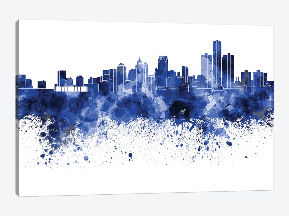Detroit Skyline In Blue by Paul Rommer 1-piece Canvas Artwork