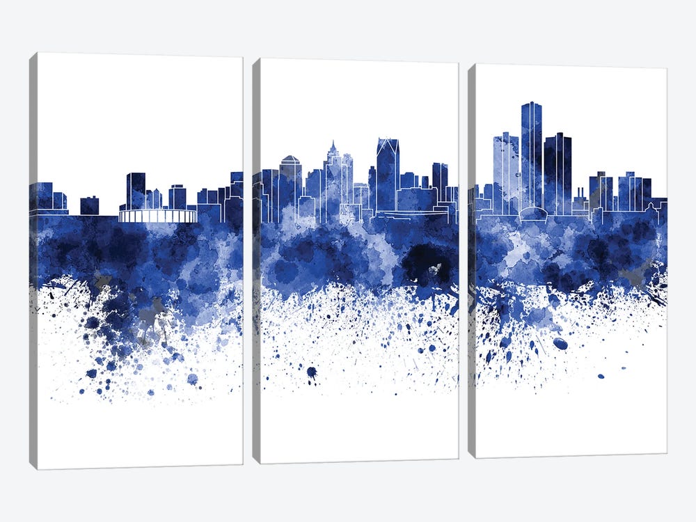 Detroit Skyline In Blue by Paul Rommer 3-piece Canvas Artwork