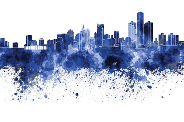 Paul Rommer: Detroit Skyline In Blue by Paul Rommer