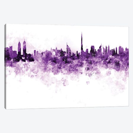 Dubai Skyline In Lilac Canvas Print #PUR2799} by Paul Rommer Canvas Art