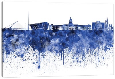 Dublin Skyline In Blue Canvas Art Print - Dublin