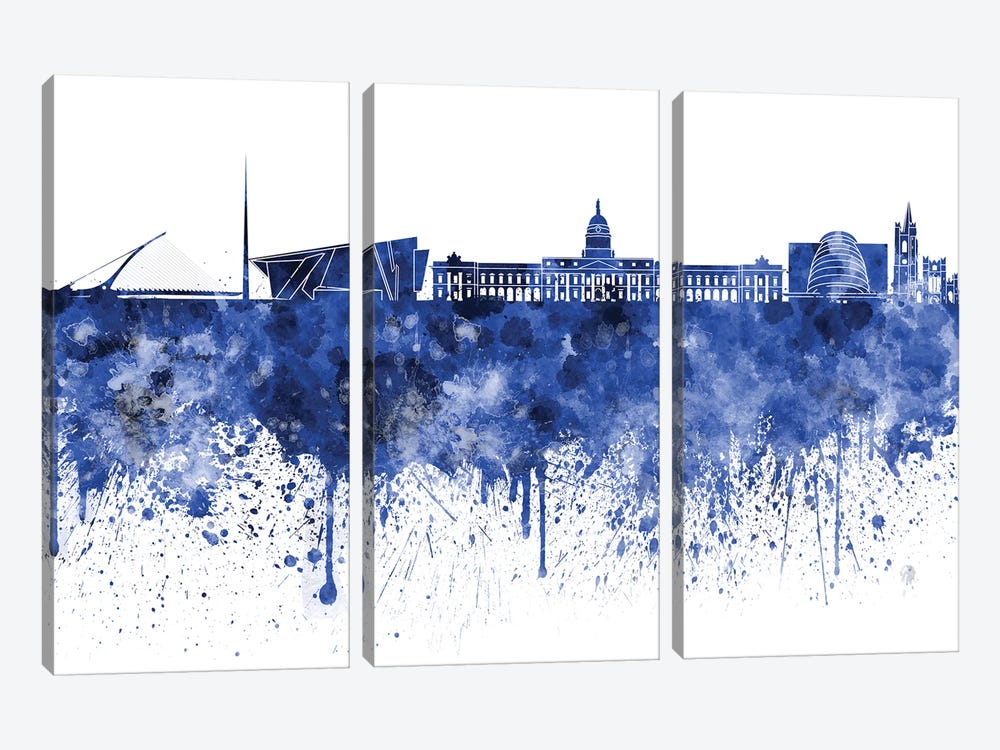 Dublin Skyline In Blue by Paul Rommer 3-piece Canvas Wall Art