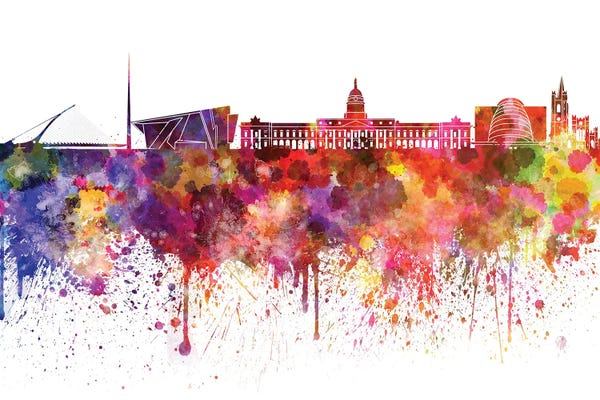Dublin: Dublin Skyline In Watercolor V-II by Paul Rommer