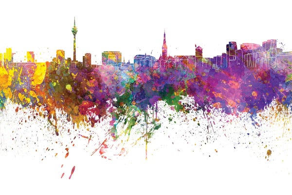 Dusseldorf: Dusseldorf Skyline In Watercolor V-II by Paul Rommer