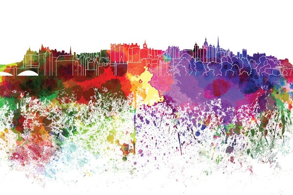 Edinburgh: Edinburgh Skyline In Watercolor V-III by Paul Rommer