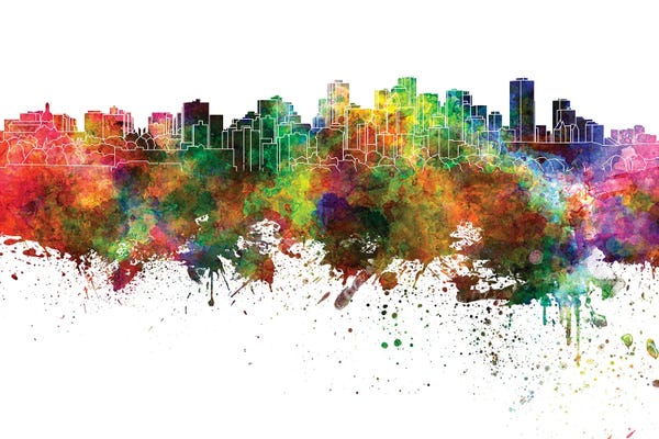 Alberta: Edmonton Skyline In Watercolor V-II by Paul Rommer