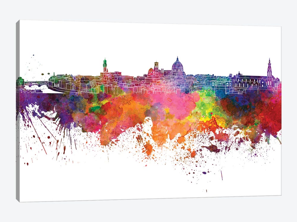 Florence Skyline In Watercolor V-II by Paul Rommer 1-piece Canvas Artwork