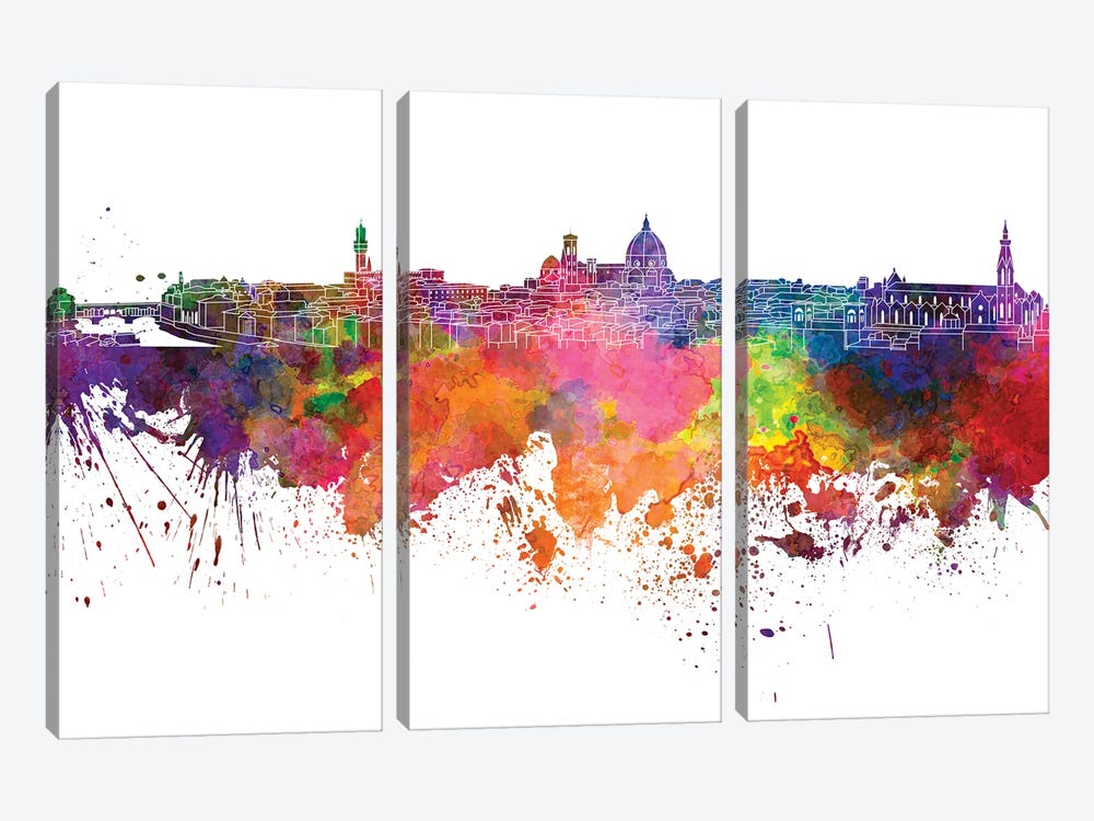 Florence Skyline In Watercolor V-II by Paul Rommer 3-piece Canvas Artwork