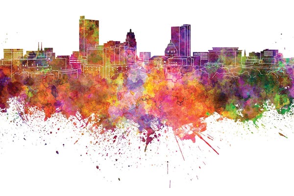 Indiana: Fort Wayne Skyline Watercolor V-II by Paul Rommer