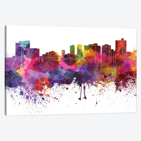 Fort Worth Skyline In Watercolor V-II Canvas Print #PUR2833} by Paul Rommer Canvas Art Print