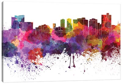 Fort Worth Skyline In Watercolor V-II Canvas Art Print