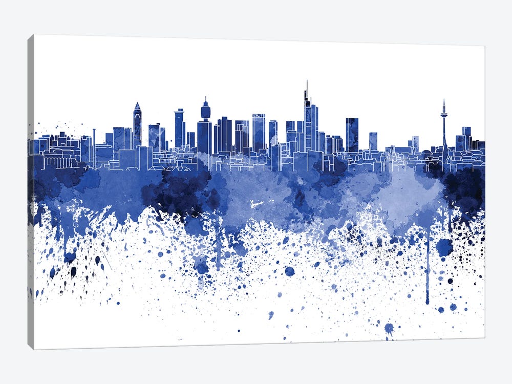 Frankfurt Skyline In Blue by Paul Rommer 1-piece Canvas Wall Art