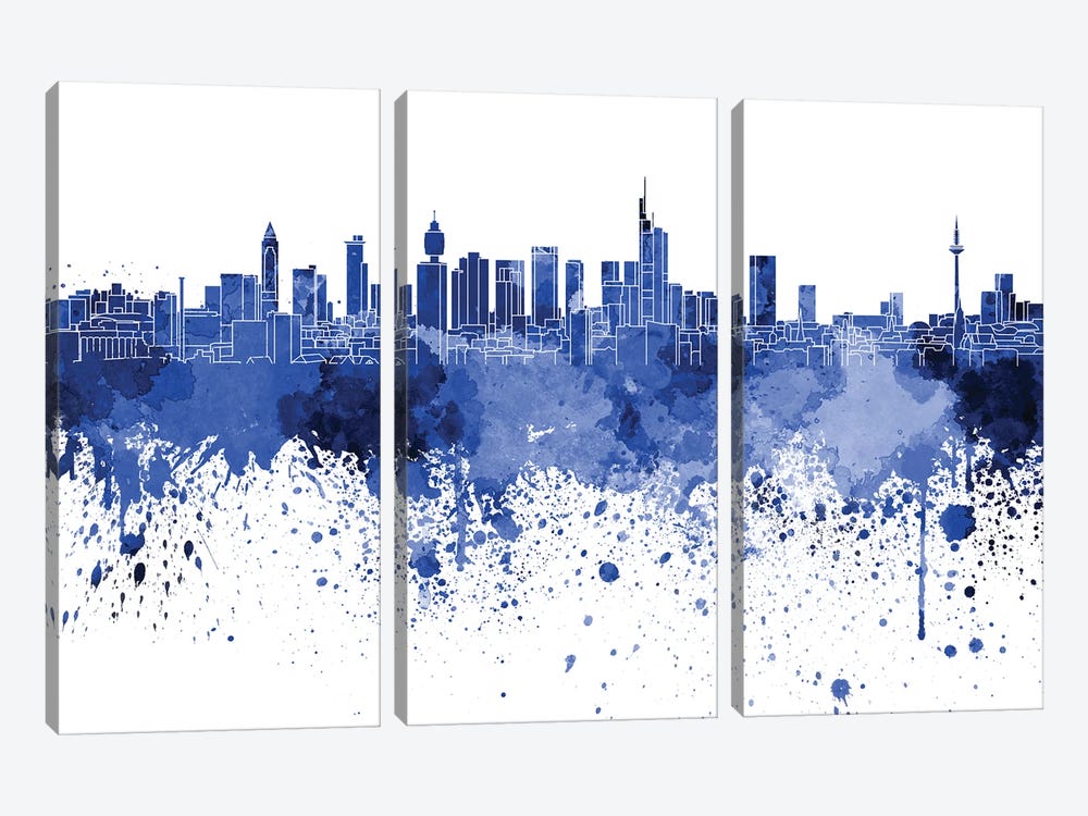 Frankfurt Skyline In Blue by Paul Rommer 3-piece Canvas Artwork
