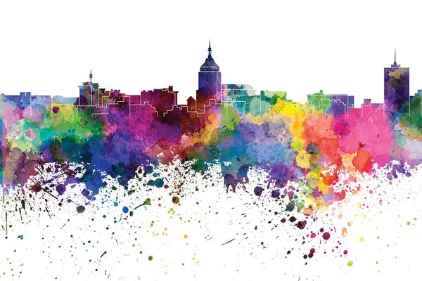 Fresno: Fresno Skyline In Watercolor V-II by Paul Rommer