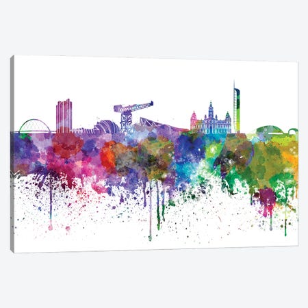 Glasgow Skyline In Watercolor V-II Canvas Print #PUR2853} by Paul Rommer Canvas Art Print