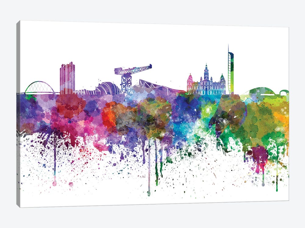Glasgow Skyline In Watercolor V-II by Paul Rommer 1-piece Canvas Print