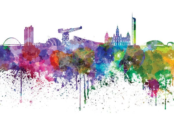 Glasgow: Glasgow Skyline In Watercolor V-II by Paul Rommer