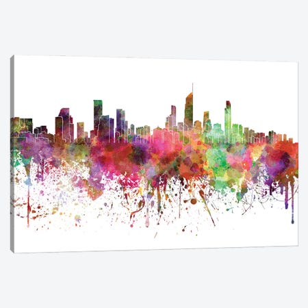 Gold Coast Skyline In Watercolor V-II Canvas Print #PUR2857} by Paul Rommer Canvas Wall Art