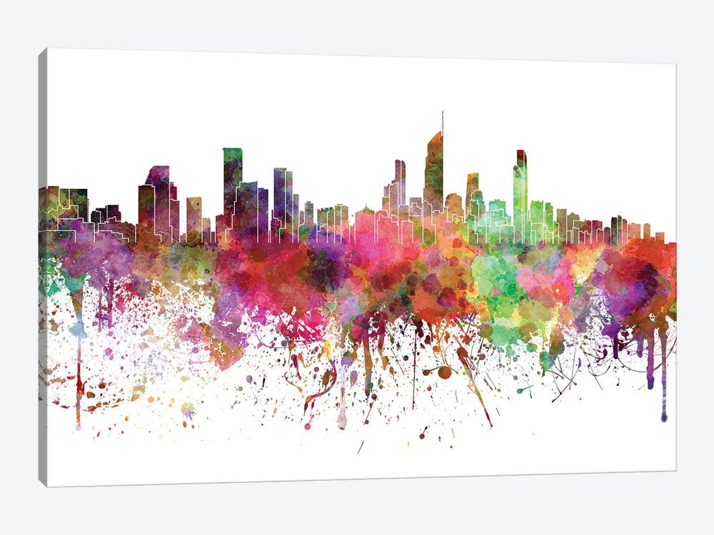 Gold Coast Skyline In Watercolor V-II by Paul Rommer 1-piece Canvas Print