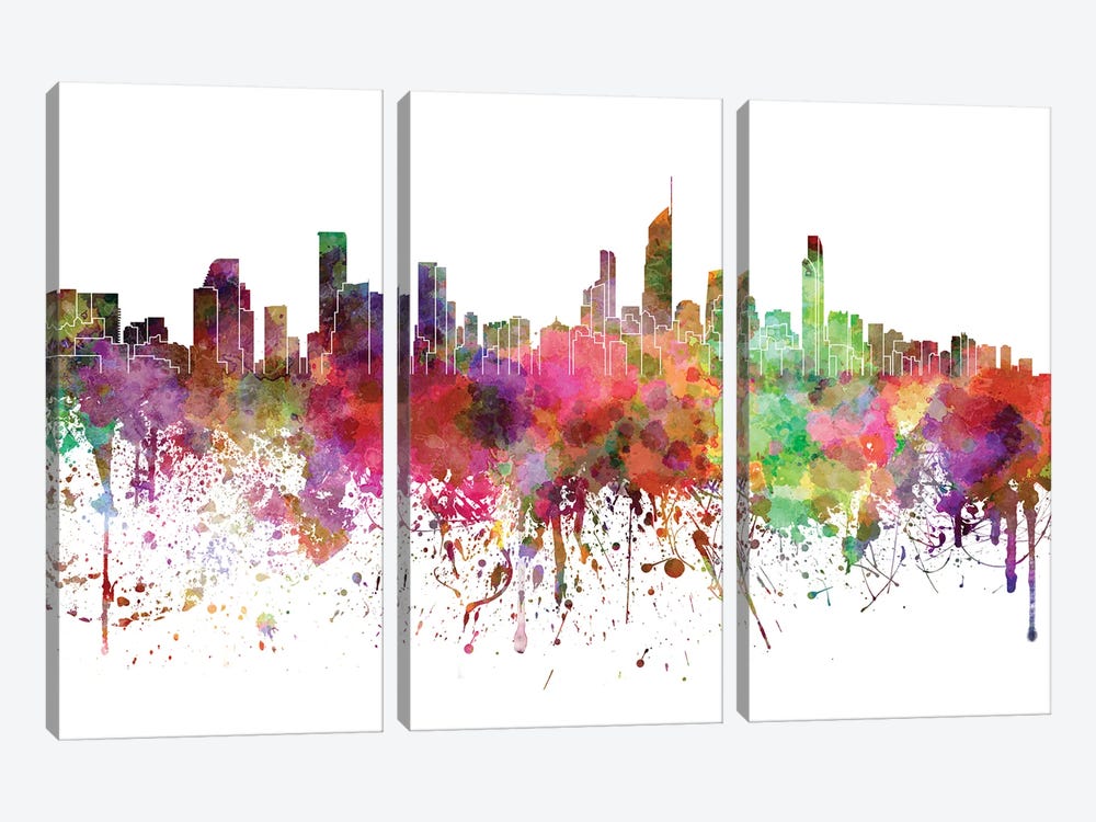 Gold Coast Skyline In Watercolor V-II by Paul Rommer 3-piece Canvas Print
