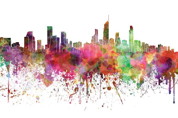 Queensland: Gold Coast Skyline In Watercolor V-II by Paul Rommer