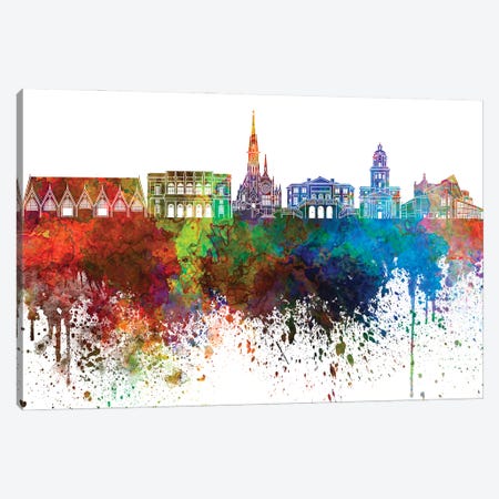 Gothenburg Skyline In Watercolor V-II Canvas Print #PUR2861} by Paul Rommer Canvas Wall Art